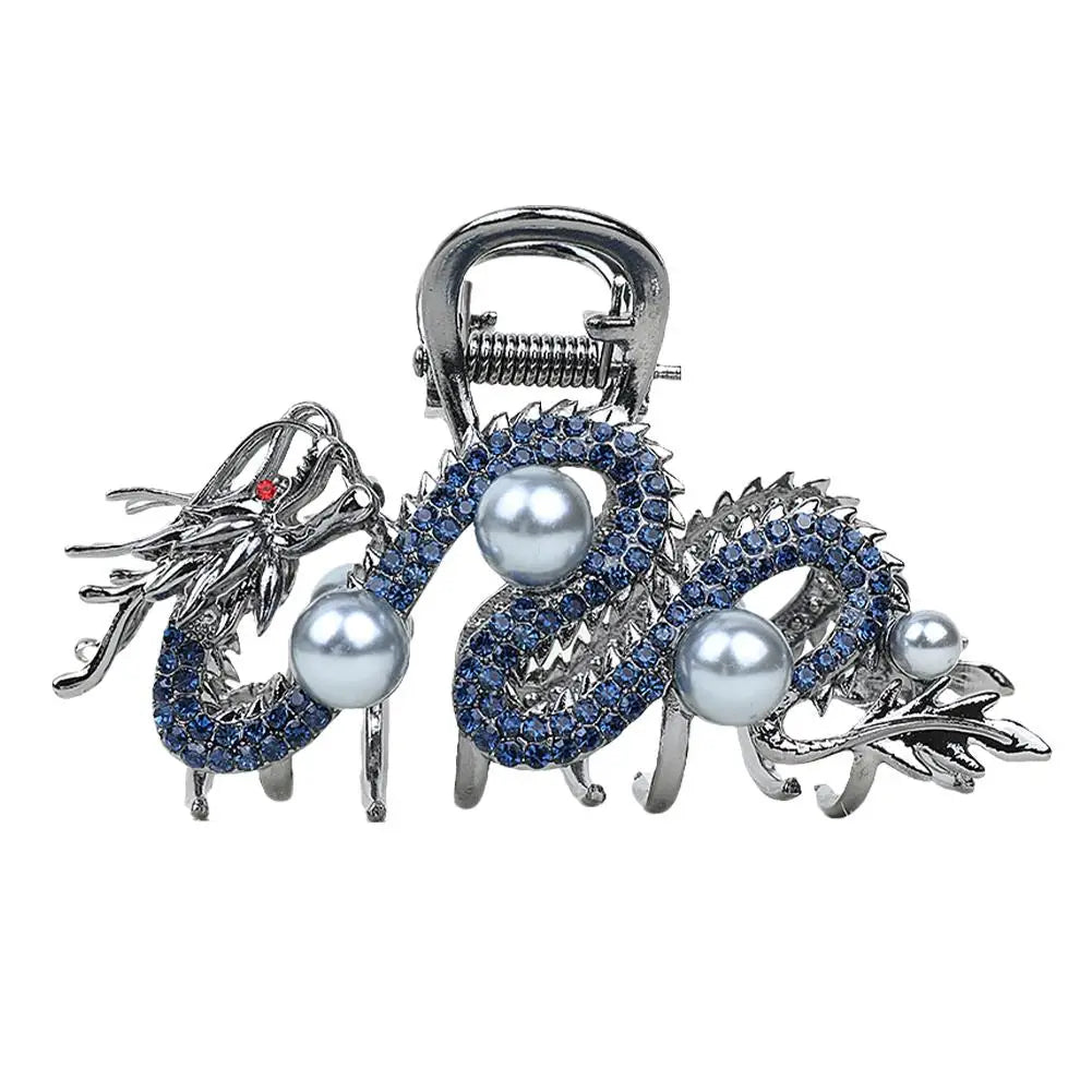 Épingle à cheveux dragon bleu avec perle pour femme, pince à cheveux simple, pince requin, mode, tempérament, accessoires pour cheveux simples