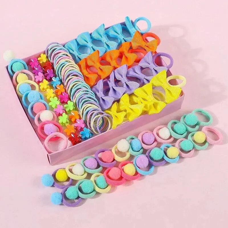 Ensemble de 120 accessoires pour cheveux pour filles, élastiques à cheveux colorés avec nœud papillon, pour queue de cheval