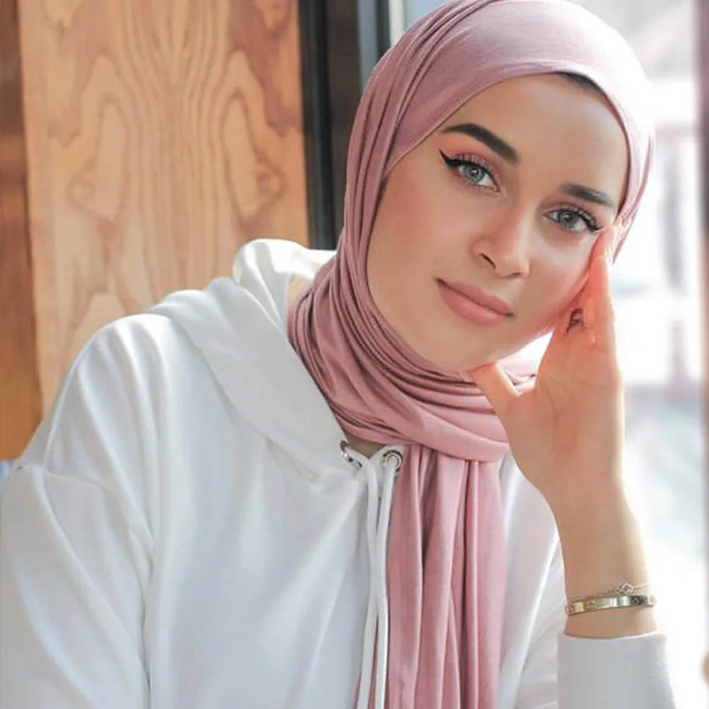 Hijab en jersey extensible pour femmes musulmanes, bonne couture, foulards, turban doux, couvre-chef