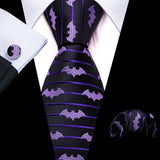 Barry.Wang Nouveauté Soie Hommes Cravate Mouchoir Boutons de Manchette Ensemble Jacquard Animal Dinosaure Chauve-Souris Gravat Cravate Pour Homme Mariage Affaires