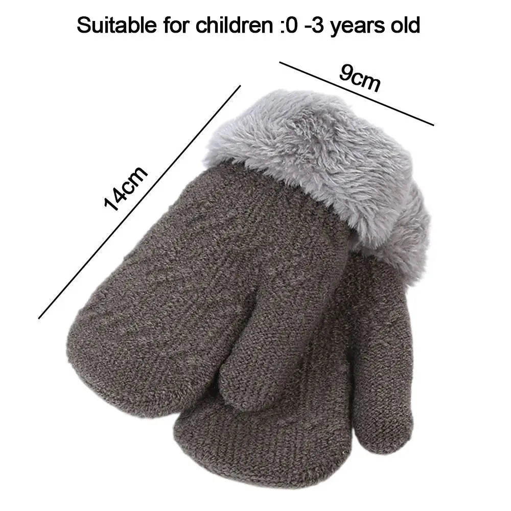 Winterwolle-Strickhandschuhe für Babys, Jungen und Mädchen, warm, Plüsch, dick, Vollfinger-Fäustlinge für 1–3 Jahre alte Kinder
