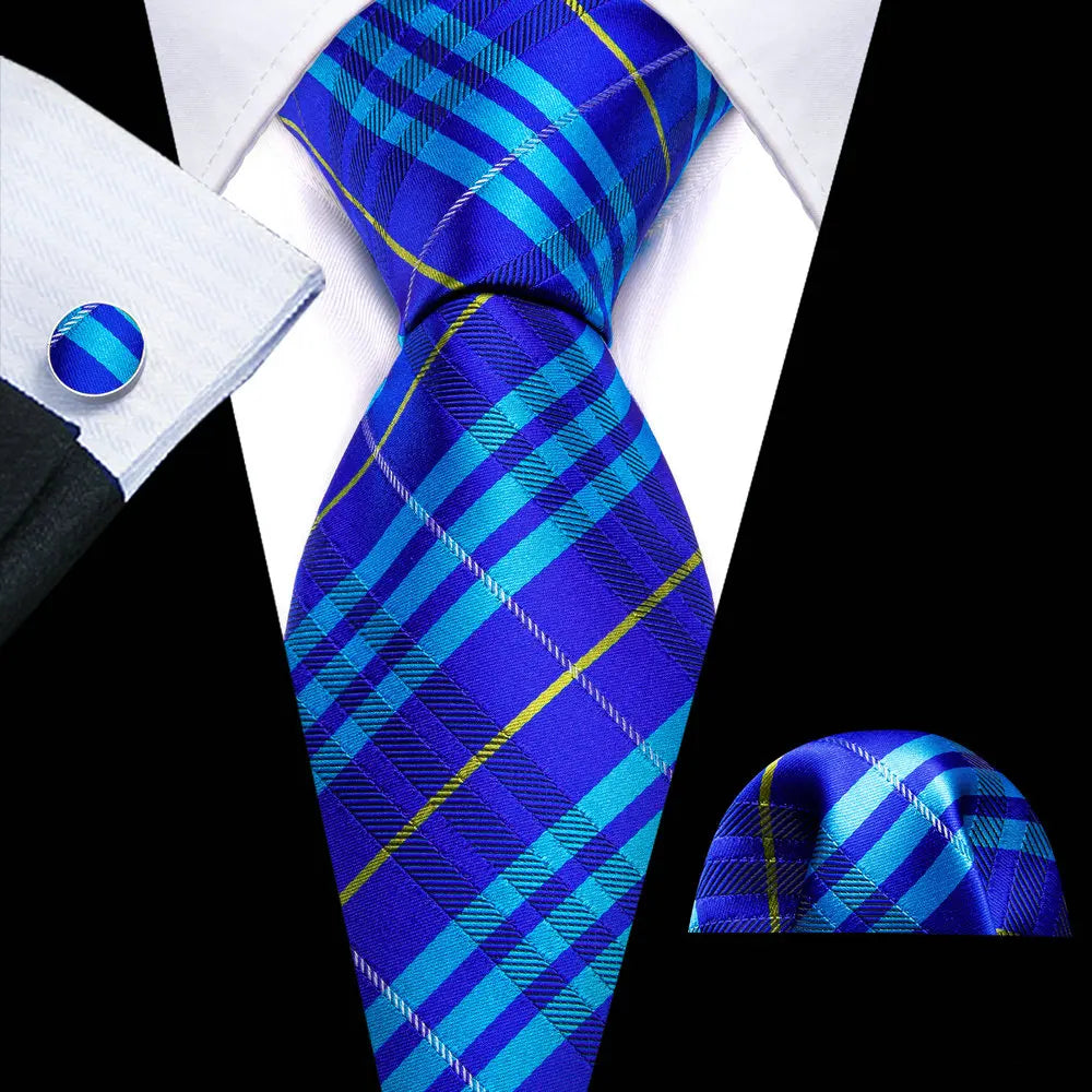 Cravate de luxe pour homme, ensemble de boutons de manchette et mouchoir en soie à rayures rouges, style business, Barry.Wang, accessoire tendance pour mariage, fête, décontracté