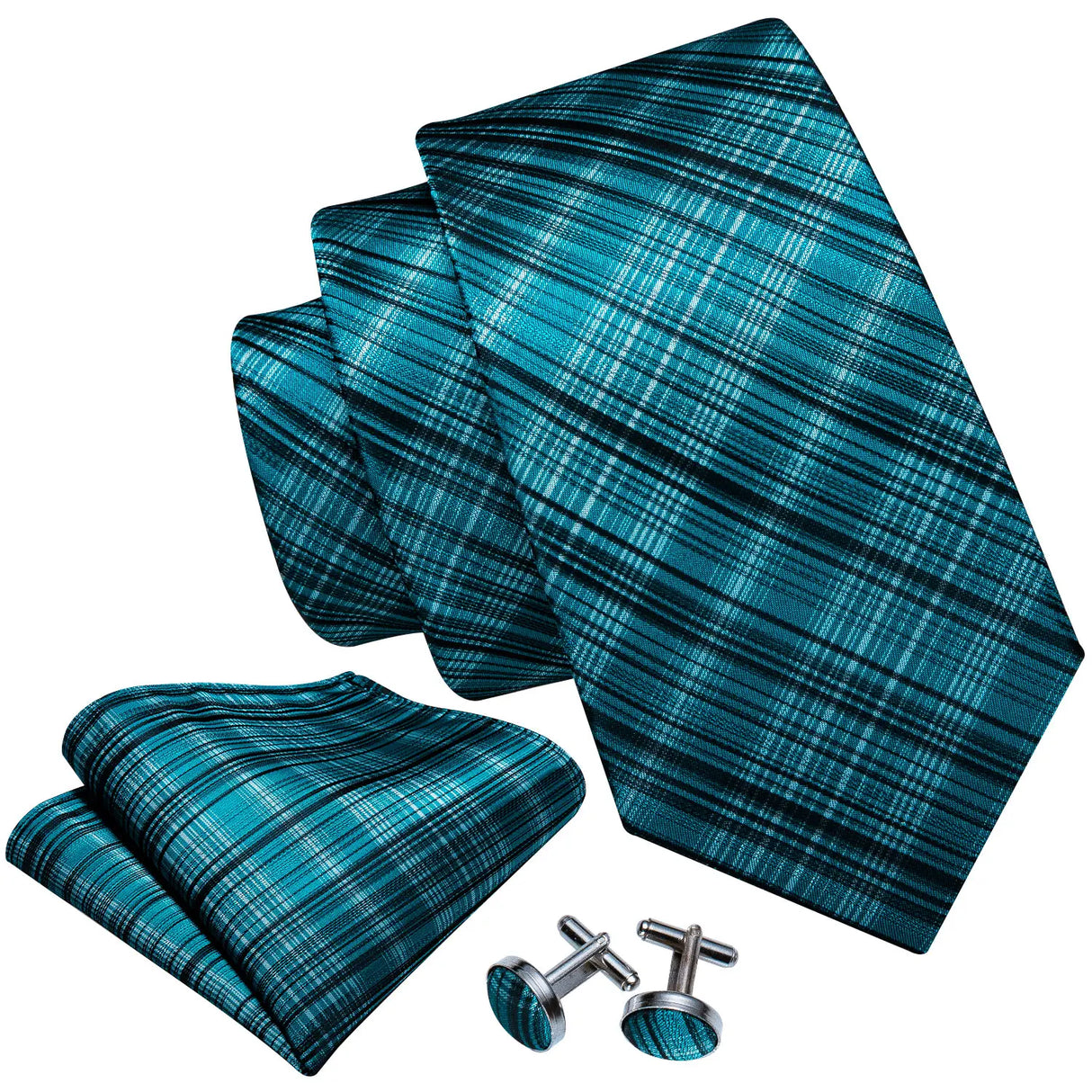 Barry.Wang Ensemble cravate et mouchoir en soie à carreaux pour homme, motif jacquard, idéal pour un mariage, un marié ou une équipe