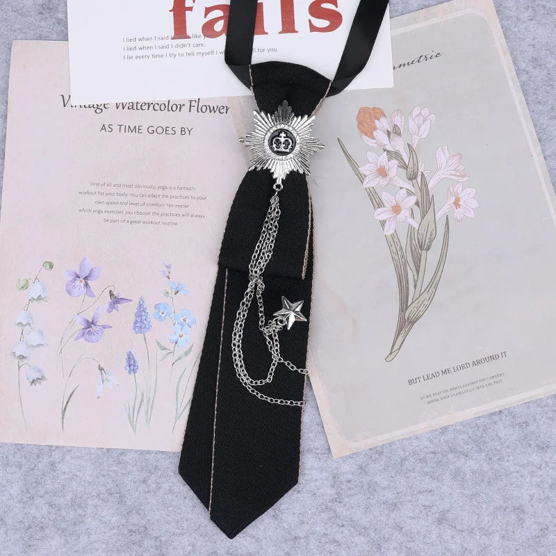 Cravate en ruban noir faite à la main, bijoux en strass cristal, chemises blanches pour hommes, étudiantes, garçons, col, cravates, uniformes, femmes