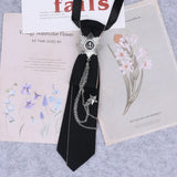 Cravate en ruban noir faite à la main, bijoux en strass cristal, chemises blanches pour hommes, étudiantes, garçons, col, cravates, uniformes, femmes