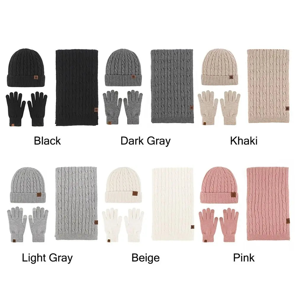 3-in-1-Beanie-Mütze, Schal, Handschuhe, Set, trendige, weiche, warme Touchscreen-Handschuhe, lässige Wintermütze für Damen und Herren