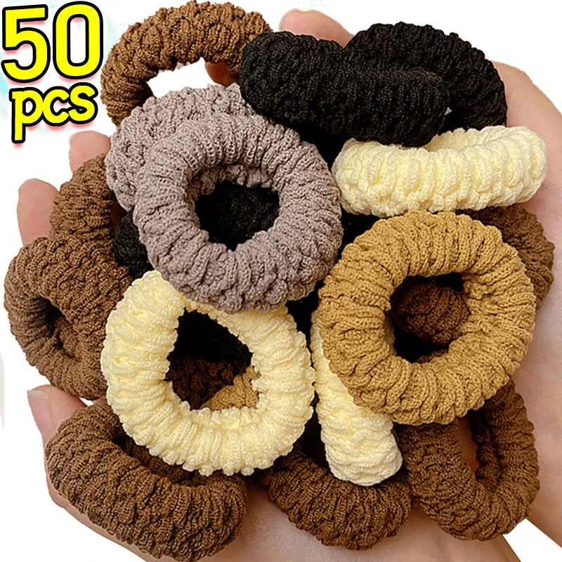 50/10Pcs New Korean Woman Big Elegant Elastics Hair Band Solid Color Scrunchies Hair Ties Ladies Ponytail Hold Hair Accessories