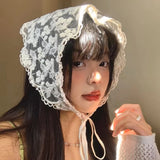 White Lace Bandana Floral Summer Woven Headbands Hair Band Women Outgoing Travel Retro Hair Accessories Headwear Turban Scarf