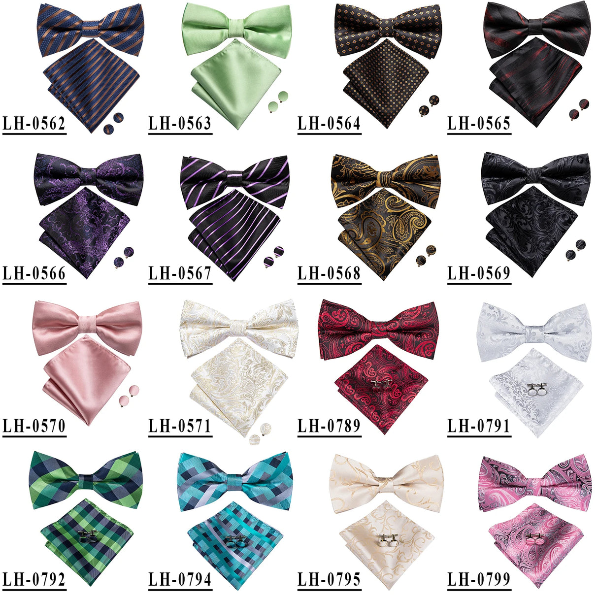 Hi-Tie Nœuds papillon verts de Noël pour hommes Cravate papillon en soie Ensemble de boutons de manchette et mouchoirs pour fête de mariage Nœud papillon uni à carreaux cachemire