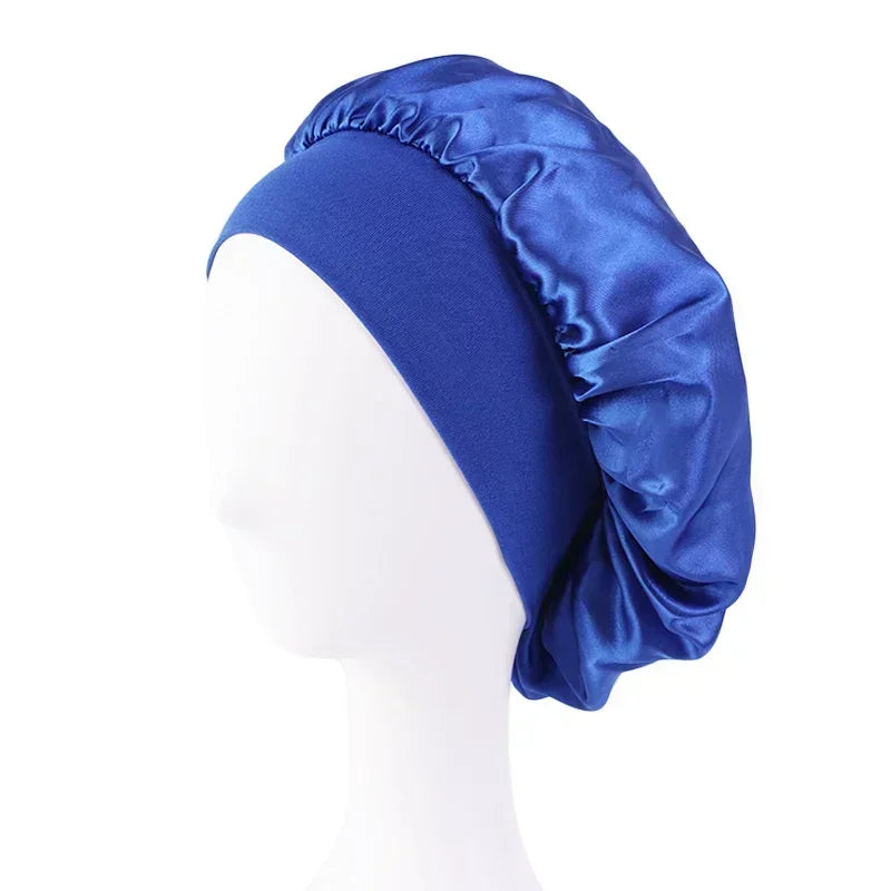 Satin Wide Brim Nightcap Silky Bonnet Hair Wrap for Sleeping Sleep Cap With Elastic Soft Band Styling Cap Hair Wrapping Caps
