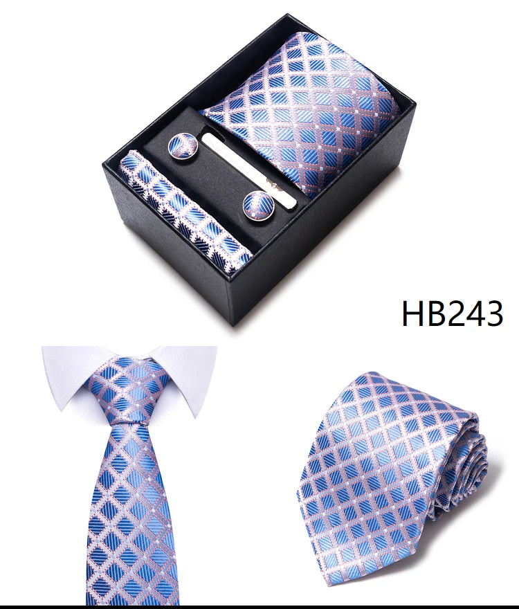 Cravate pour homme, tout nouveau style, cadeau de mariage, ensemble de pochettes, boîte à cravates, accessoires de costume noirs pour hommes
