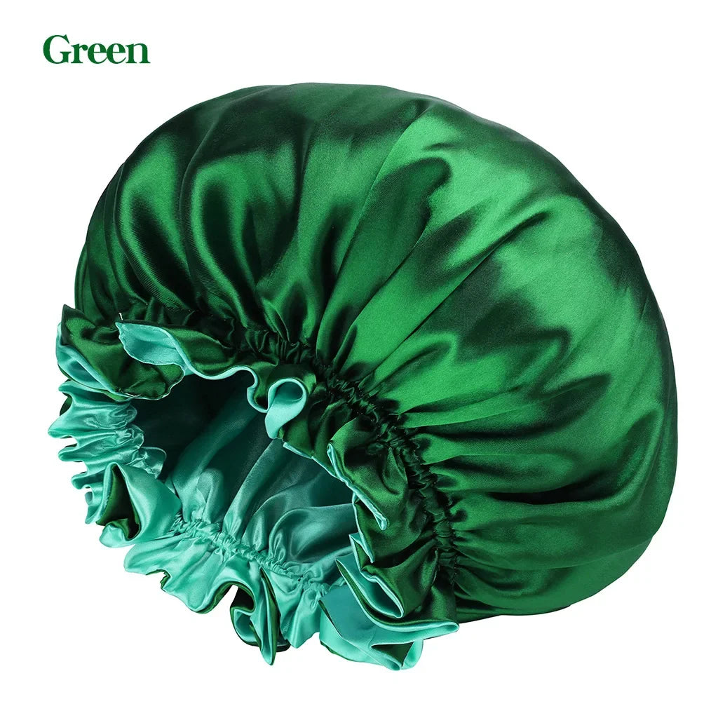 New Women's Satin Solid Sleeping Hat Night Sleep Hair Care Bonnet Nightcap Silky Shower Caps Comfortable Flower Band Unisex Cap