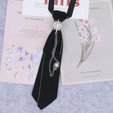 Cravate en ruban noir faite à la main, bijoux en strass cristal, chemises blanches pour hommes, étudiantes, garçons, col, cravates, uniformes, femmes