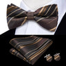 Hi-Tie Nœud papillon rayé noir et rouge pour homme, mouchoir, boutons de manchette, en soie pré-nouée, pour soirée d'affaires masculine, vente en gros