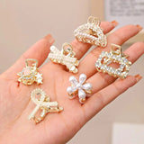 Lot de 6, 8 ou 10 petites pinces à cheveux géométriques en métal avec perles et strass pour femmes et filles