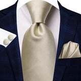 Hi-Tie Cravate de mariage en soie à motif floral, couleur champagne ivoire massif, pour homme, de qualité, avec boutons de manchette, tendance, pour entreprise, livraison directe