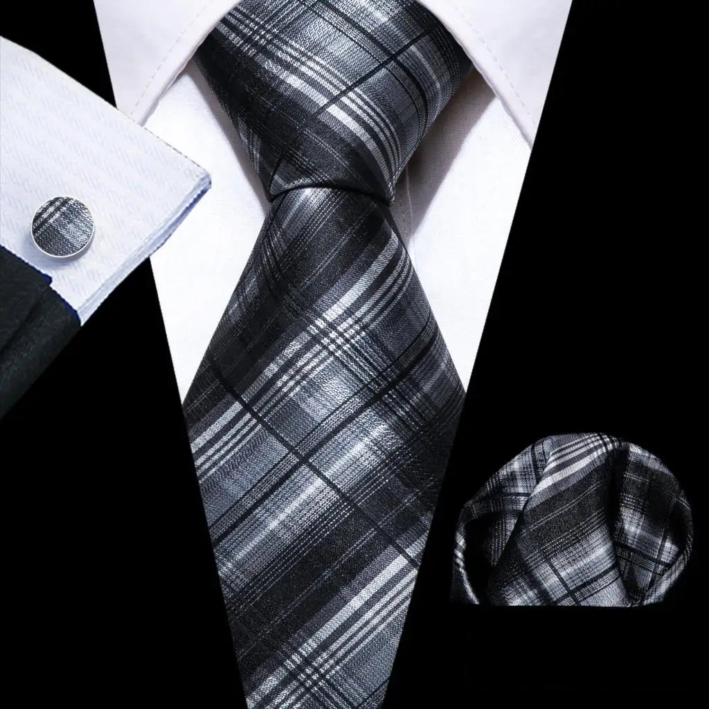 Barry.Wang Ensemble cravate et mouchoir en soie à carreaux pour homme, motif jacquard, idéal pour un mariage, un marié ou une équipe