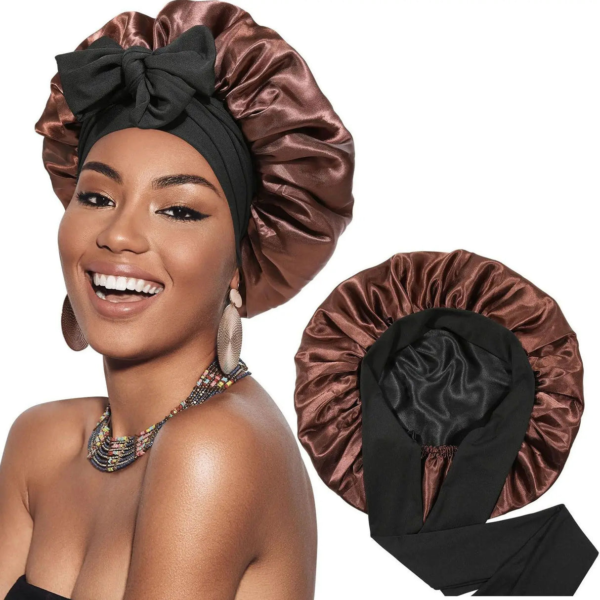 Bonnet de nuit en satin double épaisseur pour femme, bonnet de nuit rond, couvre-chef réversible