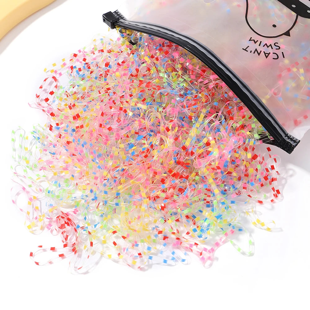 Lot de 1 000 élastiques à cheveux jetables colorés pour filles, accessoires pour cheveux, élastiques pour queue de cheval
