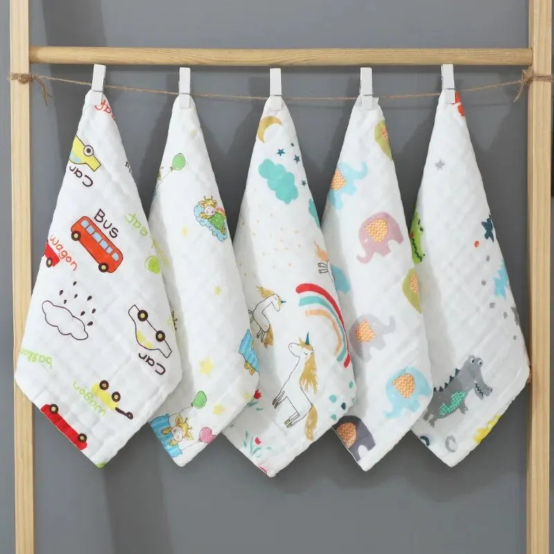 Lot de 5 serviettes de toilette en mousseline de coton doux à 6 couches pour bébé, mouchoir pour le bain, l'alimentation, le visage, le rot