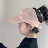 Casquettes de baseball d'été pour enfants, casquettes à queue de cheval hautes et creuses pour filles, chapeau de soleil à visière réglable, protection UV