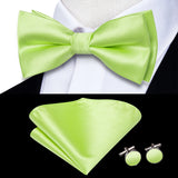Hi-Tie Jacquard Silk Nœud papillon pour homme, ensemble de boutons de manchette et mouchoir, nœud papillon pré-noué, noir, blanc, gris, bleu, rouge, vert, rose, violet