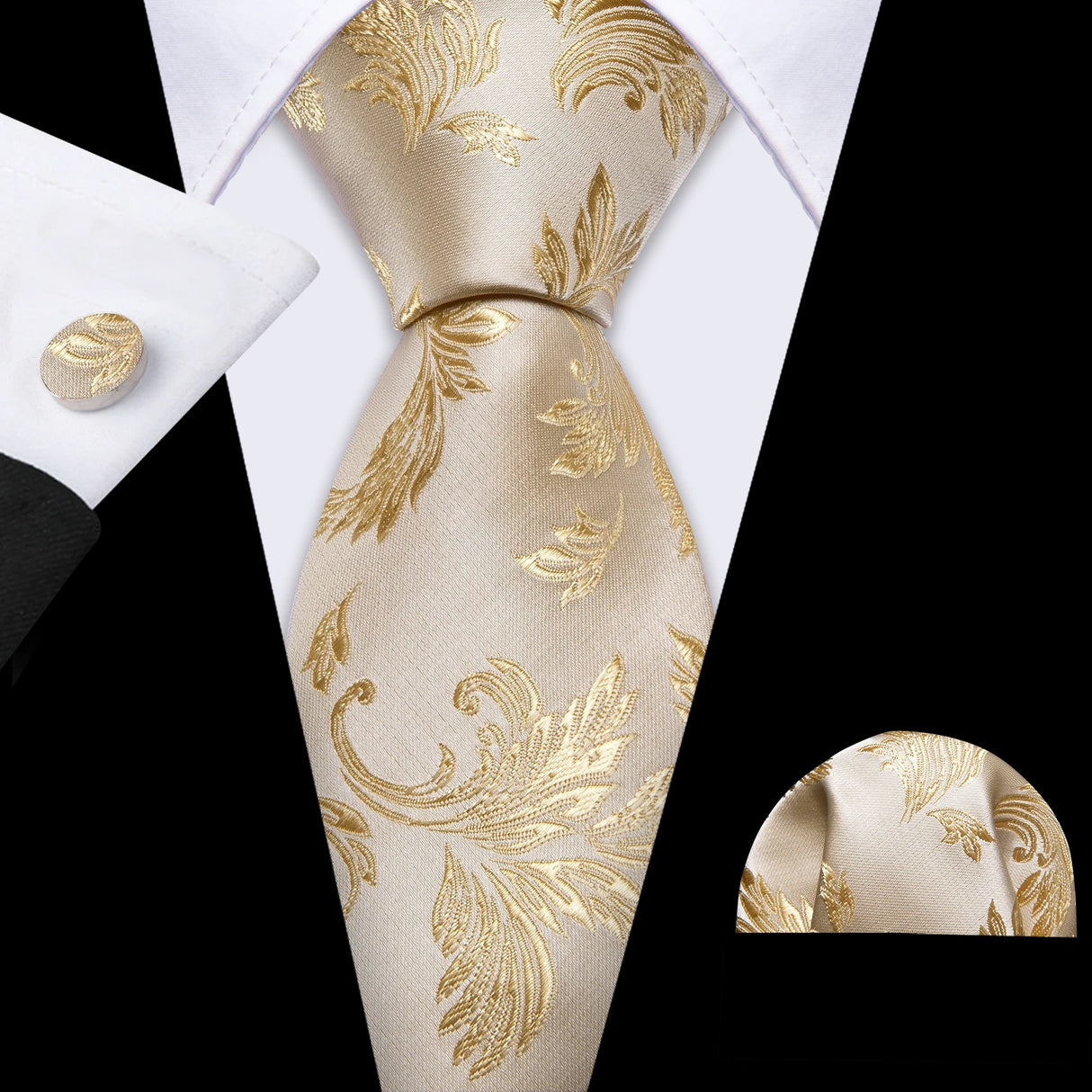 Cravate de mariage noire, dorée et rose pour homme, en soie florale, motif jacquard, pochette, boutons de manchette, pour soirée d'affaires, Barry.Wang