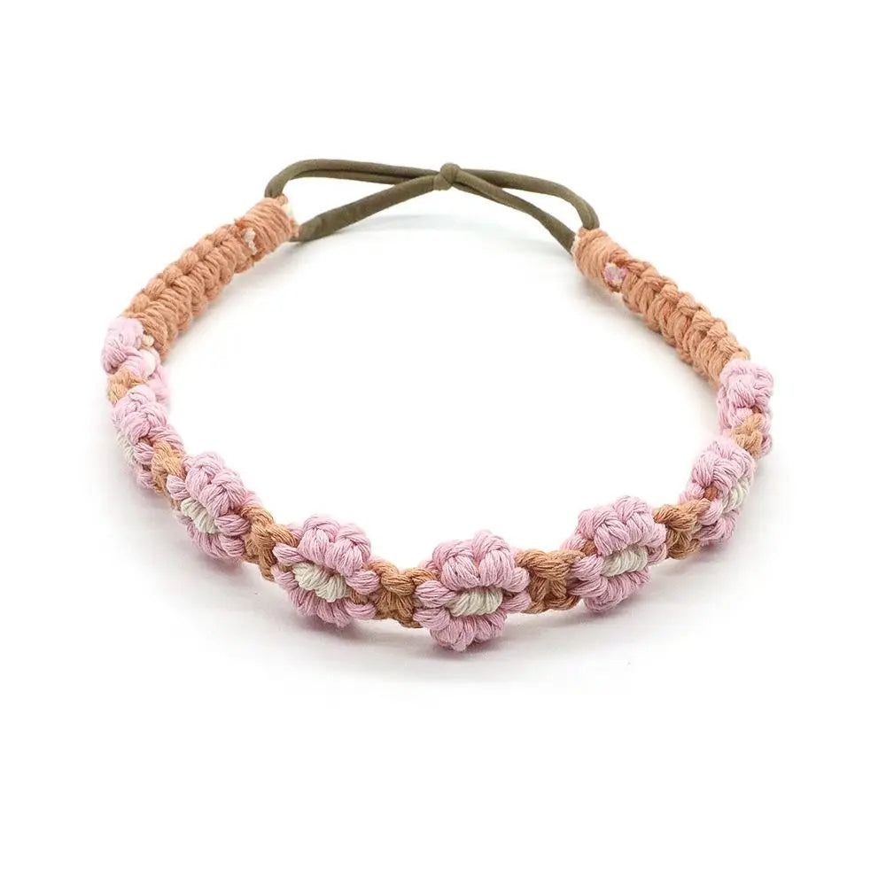 Braided Rope Headwrap Small Daisy Elastic Hair Band Turban Women Hair Scarf Crochet Bandana Macrame Hair Band Bohemian Headband