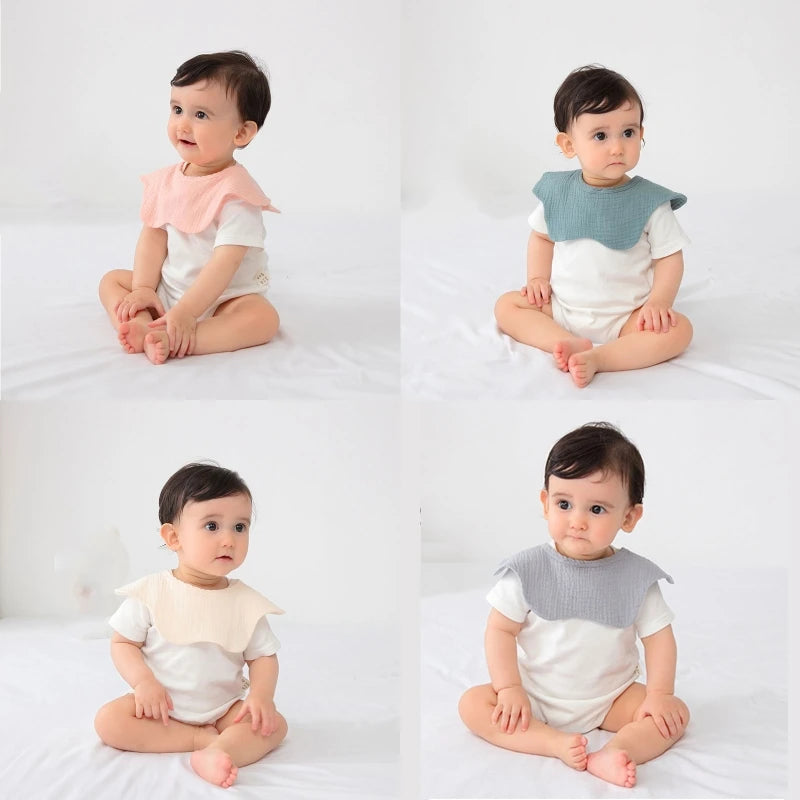 Bavoir bébé en gaze de coton et mousseline de forme florale, couleur unie, pour nouveau-né, serviette de salive, écharpe pour bébé fille et garçon