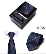 Cravate pour homme, tout nouveau style, cadeau de mariage, ensemble de pochettes, boîte à cravates, accessoires de costume noirs pour hommes