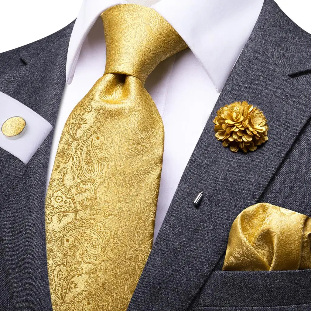 Cravate rose cachemire avec broche en soie, élégante cravate de mariage pour homme, bouton de manchette pratique, mode affaires fête, créateur de cravate haute