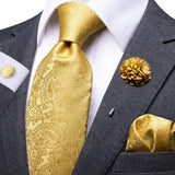 Cravate rose cachemire avec broche en soie, élégante cravate de mariage pour homme, bouton de manchette pratique, mode affaires fête, créateur de cravate haute