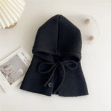 Winter Balaclava Hats For Men&Women Unisex Knitted Hooded Caps Outdoor Warmer Drawstring Hats One-Piece Neck Collar Beanies Cap