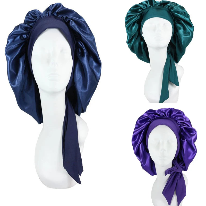 Women Big Size  Satin Cap for Sleeping Hat Night Sleep Cap Hair Care Silk Bonet Stain Hair Cap for Women Curly Springy Hair