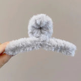 Winter Faux Fur Hair Claw for Women Elegant Acrylic Crab Barrette Hairpin Girl-Hair Accessories Furry Headwear Hair Claw Clip