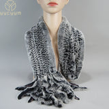 2024 New Winter Women Real Rex Rabbit Fur Tassel Scarves Ladies Warm Natural Rex Rabbit Fur Muffler Girls Knitted Real Fur Scarf