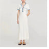 Elegant Contrasting Women Knit Maxi Dress Chic O-neck Short Sleeve Metal Buttons Bodycon Dresses Office Lady Commuting Robe