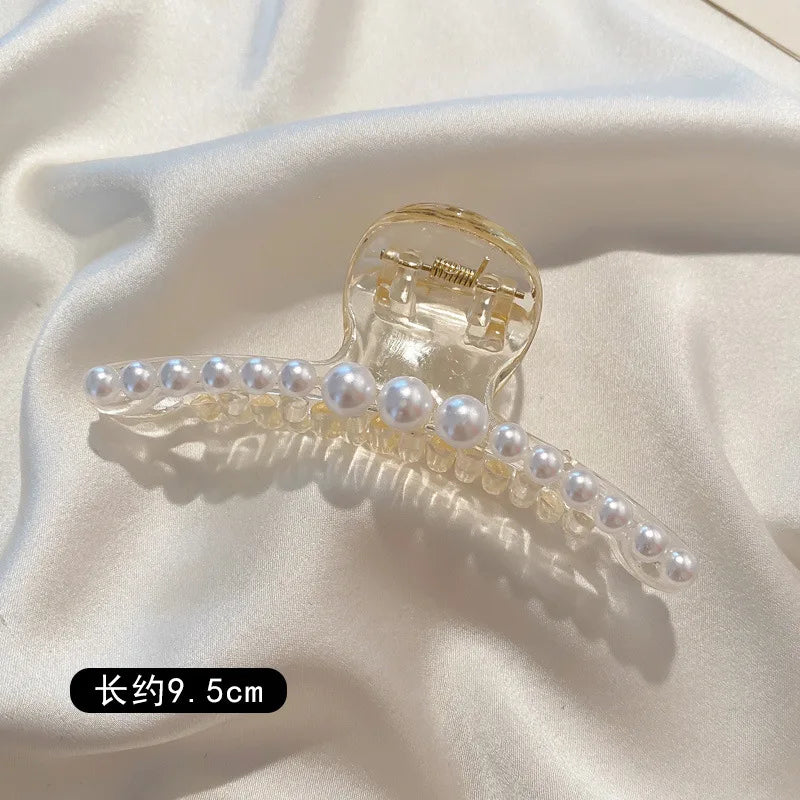 Simulated Pearl Hair Claws for Women Korean Acrylic Hair Clips Girls Large Size Barrette Shark Clip Fashion Hair Accessories