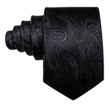 Cravates en soie noire pour hommes, classiques, solides, tissées de haute qualité, avec pochette et boutons de manchette, pour soirées formelles, design Barry.Wang