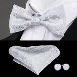 Hi-Tie Marque Soie Pré-noué Homme Nœud Papillon Mouchoir Boutons de Manchette Ensemble Nœud Papillon pour Homme Jacquard Solide Cachemire Floral Mariage Cadeau d'Affaires