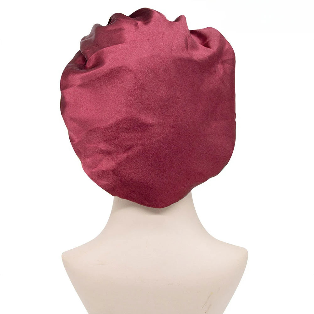 Adjust Solid Satin Bonnet Hair Styling Cap Long Hair Care Women Night Sleep Hat Silk Head Wrap Shower Cap Hair