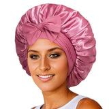 Bonnet de nuit en satin pour femme, large bande solide, extensible, avec nœud, bonnet soyeux, bonnet de nuit, soins capillaires, couvre-tête de douche