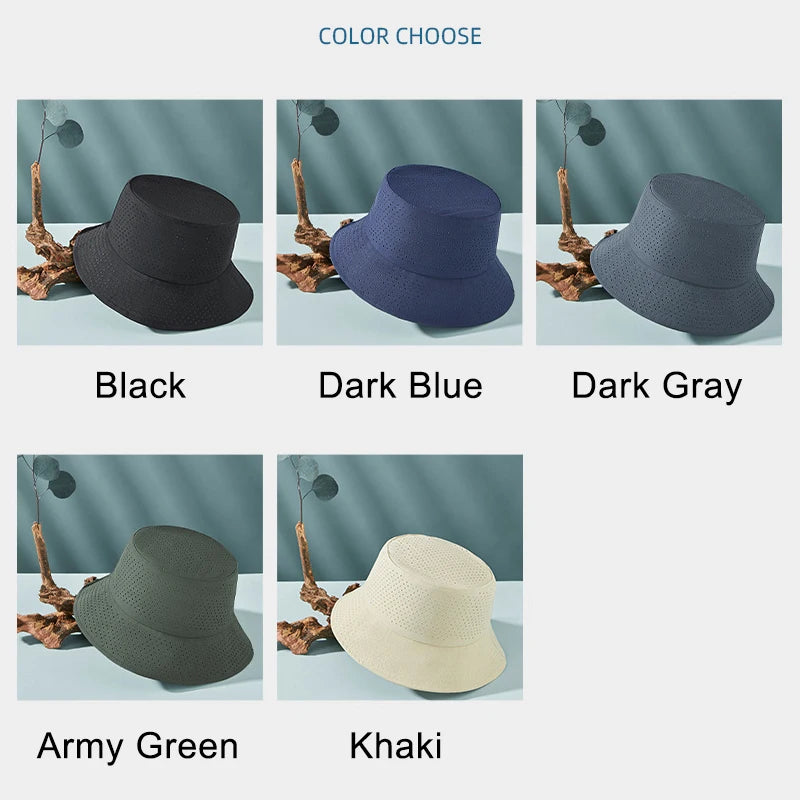 Chapeau de soleil d'été pour hommes et femmes, casquette Panama en maille à séchage rapide, chapeau seau plat en maille respirante, casquette de pêcheur grande taille