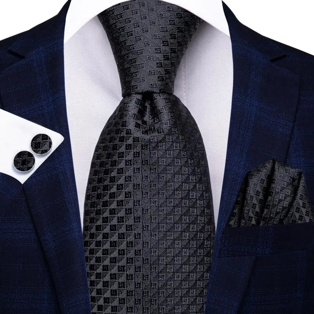 Cravate élégante pour homme, motif cachemire, rayures noires et dorées, en soie, pour mariage, mouchoir, boutons de manchette, pour entreprise, fête, livraison directe