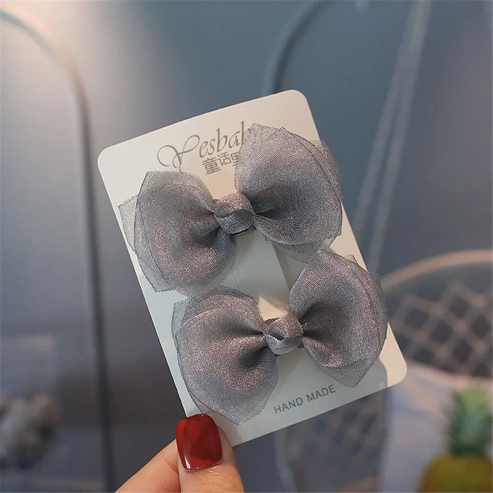 2Pcs/Set Hair Clips Solid Color Grosgrain Ribbon Bowknot Baby Hair Pins Bangs Barrettes Photo Props Gifts