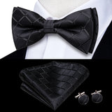 Hi-Tie Jacquard Silk Nœud papillon pour homme, ensemble de boutons de manchette et mouchoir, nœud papillon pré-noué, noir, blanc, gris, bleu, rouge, vert, rose, violet