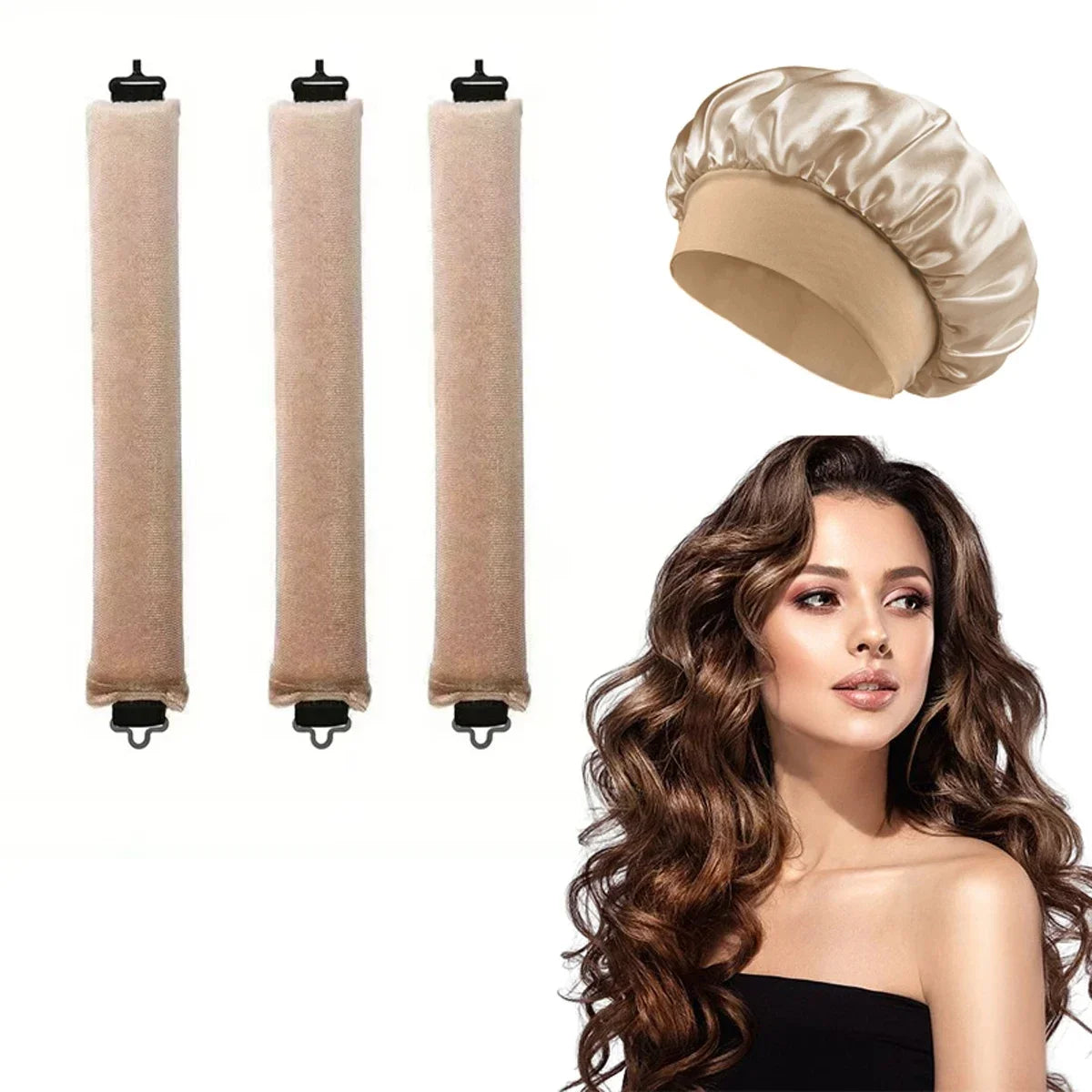 Heatless Hair Curler Satin Sleeping Cap Set No Heat Hair Rollers Curling Rod Headband Soft Curlers Lazy Curls Bonnet Night Hat