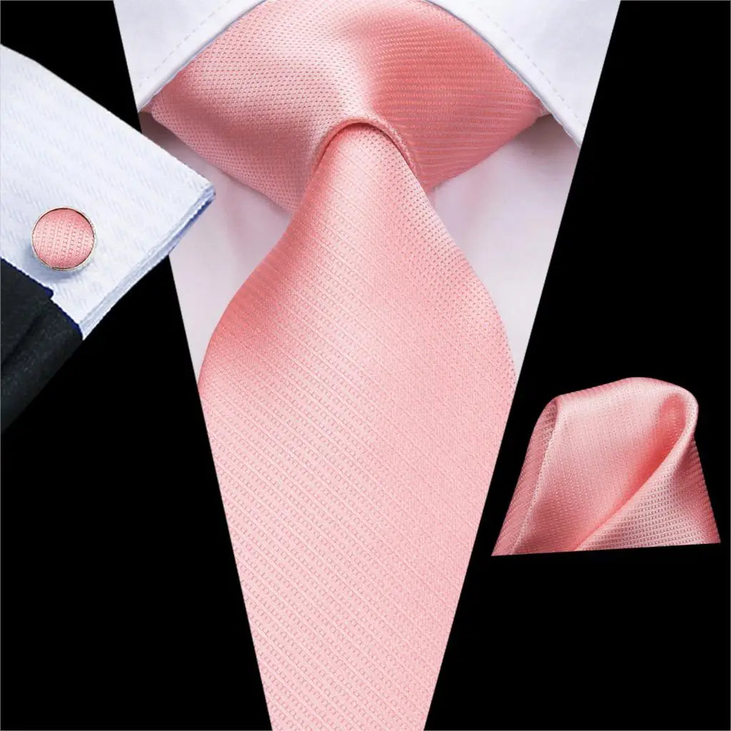 Hi-Tie Cravate de mariage en soie pour homme, motif cachemire, couleur unie, rose, corail, design tendance, qualité, mouchoir, bouton de manchette, fête d'affaires