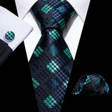 Cravate fantaisie en soie bleu sarcelle pour homme, marque de luxe solide, pochette, boutons de manchette, ensemble de cravates de haute qualité pour fête de mariage Barry.Wang