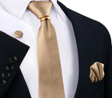 Ensemble de cravates en soie de luxe pour hommes, cravate, mouchoir, boutons de manchette avec anneau en métal doré, broche, costume, fête de mariage, accessoires pour hommes